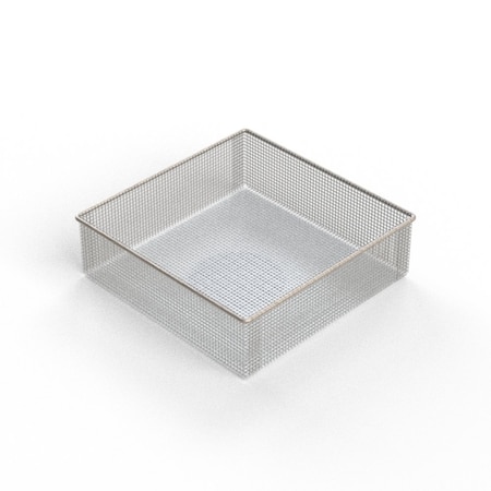 Light Duty Basket: 10Lx10Wx3H, 304 SS, No Handles, Mesh: 4 X .032